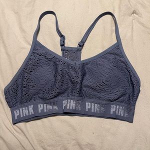 PINK, Size S, blue, lightly padded sports bra, lace